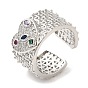 Rack Plating Brass Hollow Open Cuff Rings, Colorful Cubic Zirconia Heart Ring