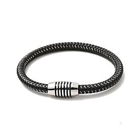 Bracelet cordon rond tressé en cuir microfibre avec fermoir en acier inoxydable pour hommes femmes