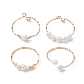 4 pcs 4 ensemble d'anneaux de manchette ouverts en fil de laiton de style, anneaux empilables perlés de perles de coquille