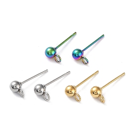 304 Stainless Steel Stud Earring Findings, with Open Loop, Round