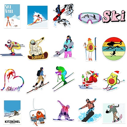 Skiing Theme Waterproof PVC Adhesive Stickers, for Suitcase, Skateboard, Refrigerator, Helmet, Mobile Phone Shell, Notebooks