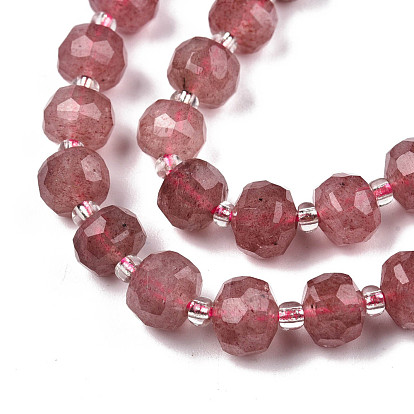 Naturel de fraise de quartz brins de perles, avec des perles de rocaille, facette, rondelle