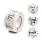 1.5 Inch Self-Adhesive Stickers, Roll Sticker, Flat Round with Flowers & Word Thank You, for Party Decorative Presents