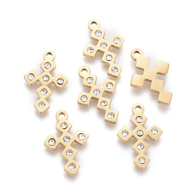 316 Surgical Stainless Steel Tiny Cross Charms, with Crystal Rhinestone