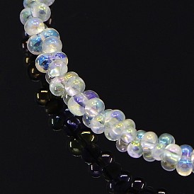 Perles en verre electroplate, plaqué couleur ab complet, os, 2x4mm, Trou: 1mm, Environ 300 pcs/chapelet, 19.2 pouce