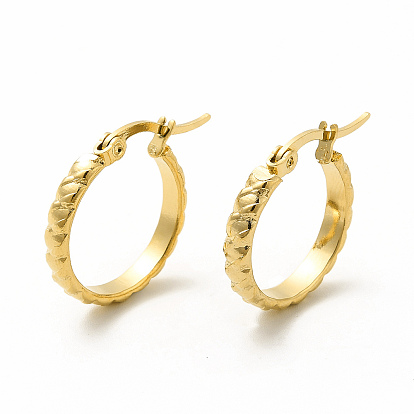 201 Stainless Steel Grooved Hoop Earrings with 304 Stainless Steel Pins for Women