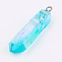 Electroplated Natural Quartz Pendants, with Brass Findings, Bullets, Pointed Pendants, Platinum