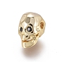 Brass Micro Pave Cubic Zirconia Beads, for Halloween, Skull