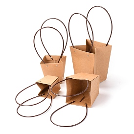 Trapezoid Kraft Paper Gift Bags with Plastic Haddles