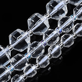 Naturelles cristal de quartz brins de perles, avec des perles de rocaille, facette, polygone