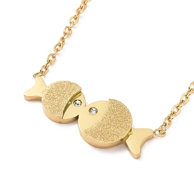 Collier pendentif double poisson en zircone cubique claire, placage ionique (ip) 304 bijoux en acier inoxydable pour femmes