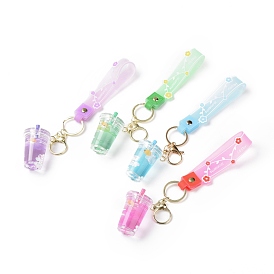 Acrylic Cup Keychain, with Light Gold Tpne Alloy Lobster Claw Clasps, Iron Key Ring and PVC Plastic Tape