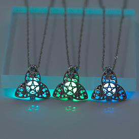 Glow in the Dark Luminous Alloy Cage Pendant Necklaces, Trinity Knot