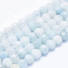 Natural Aquamarine Beads Strands, Faceted, Round