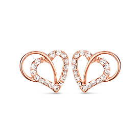 SHEGRACE Cute Design Real 18K Gold Plated 925 Sterling Silver Stud Earrings, with Micro Pave AAA Cubic Zirconia Heart, 12x15mm, Pin: 0.7mm
