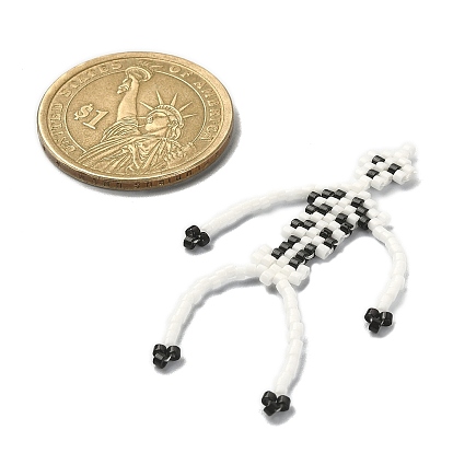 MIYUKI Delica Beaded Pendents, with Nylon Threads, Skeleton Charms