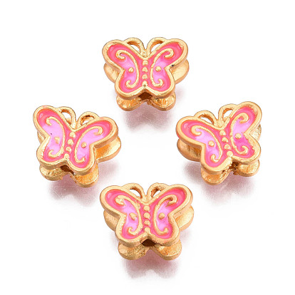 Alloy Enamel Beads, Matte Style, Cadmium Free & Lead Free, Matte Gold Color, Butterfly