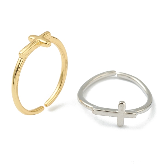Brass Cuff Rings, Open Rings, Long-Lasting Plated, Cross