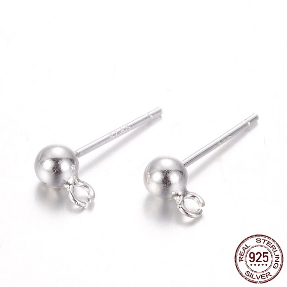 Round 925 Sterling Silver Ear Stud Findings, Earring Posts