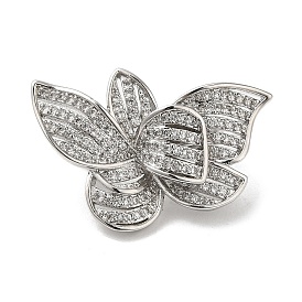 Rack Plating Brass Micro Pave Clear Cubic Zirconia Twister Clasps, Cadmium Free & Lead Free, Long-Lasting Plated, Butterfly