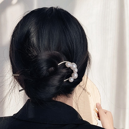 Вилок волос сплава, с пластиковой имитацией жемчуга, П-образный, для женщин девушка