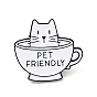Gato con pin de esmalte taza, insignia de aleación amigable con las mascotas para ropa de mochila, electroforesis negro