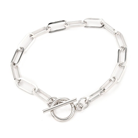 Unisex Vacuum Plating 304 Stainless Steel Paperclip Chain Bracelets, with Toggle Clasps