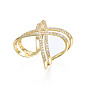 Открытое кольцо-манжета с кубическим цирконием крест-накрест, массивное широкое кольцо из настоящей позолоченной латуни для женщин, без никеля 