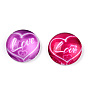 Valentine's Day Theme Flatback Glass Cabochons, Half Round/Dome with Heart & Word Love