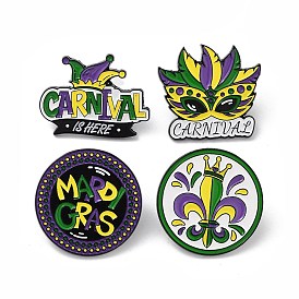 Circus Theme Zinc Alloy Brooch, Carnival Enamel Pins, Word/Mask/Flat Round/Fleur De Lis, for Backpack Clothes