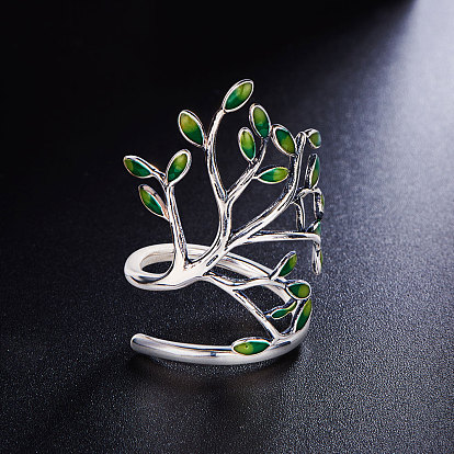 Elegante anillo de plata esterlina 925 shegrace, anillos del manguito, anillos abiertos, con el árbol del esmalte, 18 mm