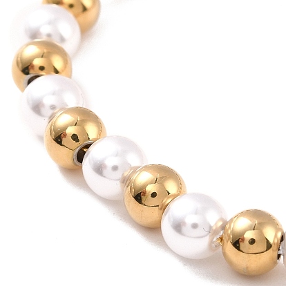 201 pulsera de cuentas redondas de perlas de plástico y acero inoxidable para mujer