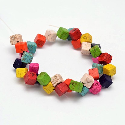 Cube Synthetic Turquoise Bead Strands, Dyed, 12x12x8mm, Hole: 1mm, about 35pcs/strand, 15.7 inch