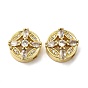 Rack Plating Brass Micro Pave Cubic Zirconia Beads, Long-Lasting Plated, Lead Free & Cadmium Free, Flat Round with Cross