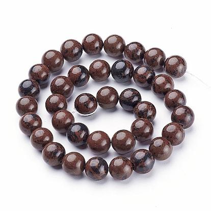 Naturelles acajou obsidienne brins de perles, ronde, 10~14mm, Trou: 1~1.2mm