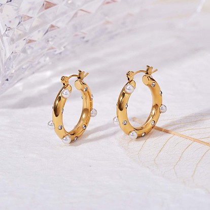 Серьги-кольца с жемчугом-ракушкой и фианитами, 430 серьги-кольца из нержавеющей стали для женщин