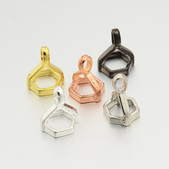Brass Hexagon Bead Cap Bails, for Point Gemstone Pendant, 16x12.5x11mm, Hole: 5x2.5mm & 9x8mm