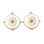 Vacuum Plating 201 Stainless Steel Enamel Pendants, with Rhinestones, Real 18K Gold Plated, Flat Round Charm