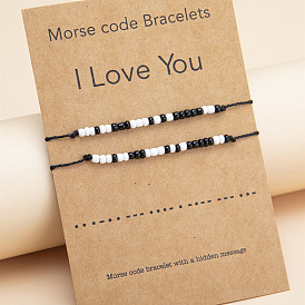 Adjustable Couple Bracelet Set with Morse Code "I Love You" for Valentine's Day