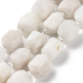 Natural White Moonstone Beads Strands, Nuggets, Faceted, with Seed Beads