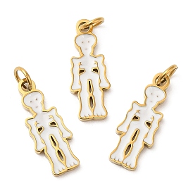 Halloween Ion Plating(IP) 304 Stainless Steel Pendants, with Enamel and Jump Ring, Golden, Skeleton Charm