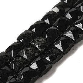 Natural Obsidian Beads Strands, Faceted, Square