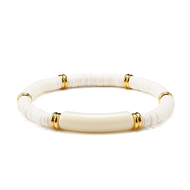 Bracelet extensible en perles acryliques tube incurvé pour adolescente femme, bracelet perles disque en pâte polymère, or