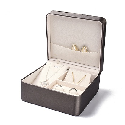 PU Leather Jewelry Set Boxes, with White Sponge, for Necklaces and Earring, Drawbench Style, Rectangle