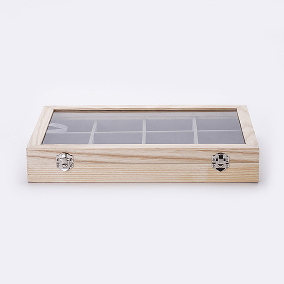 Wooden Bracelet Presentation Boxes, with Glass, 12 Grids Bracelet/Bangle Display Boxes with Transparent Lid, Rectangle