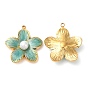 304 Stainless Steel Enamel Pendants, with ABS Imitation Pearl, Real 18K Gold Plated, Flower Charm