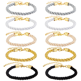 PandaHall Elite 10Pcs 5 Colors Twisted Rope Cord Bracelet for Men Women, Tiny Teardrop Charm Bracelets, Golden