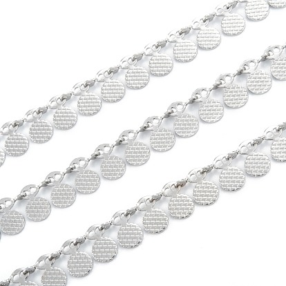 Handmade Vacuum Plating 304 Stainless Steel Wafer Charms Chains, Textured, Unwelded, with Spool