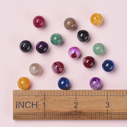 Agate à rayures naturelles / perles d'agate à bandes, ronde, teints et chauffée, Grade a