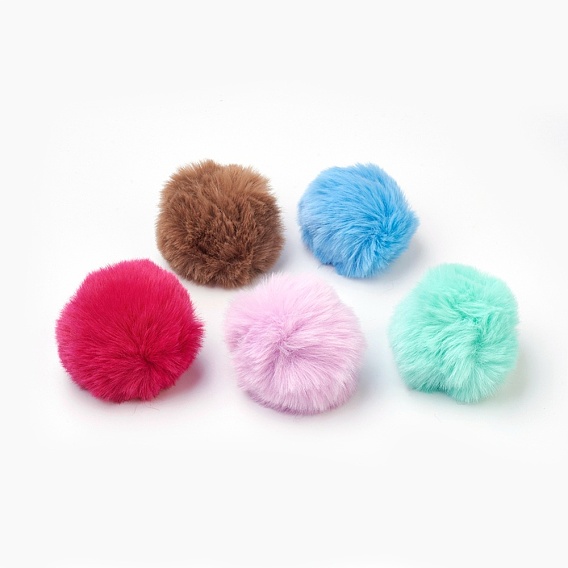 Handmade Faux Rabbit Fur Pom Pom Ball Covered Pendants, Fuzzy Bunny Hair Balls, with Elastic Fiber